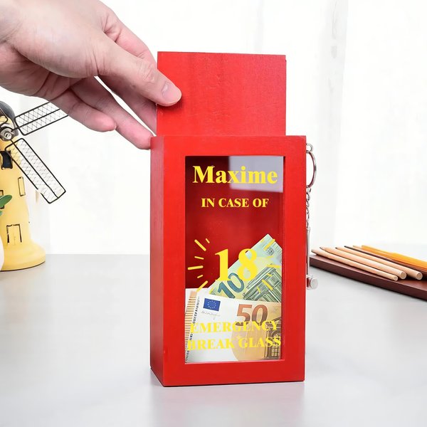 Salvadanaio in legno con nome, età e martello Regalo di compleanno per bambini, amici e vigili del fuoco.