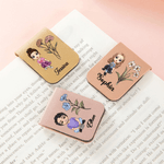 Personalized Multicolor Cartoon Character Birth Flower Magnetic PU Leather Bookmark Clip with Name Birthday Gift for Book Lovers Librarians