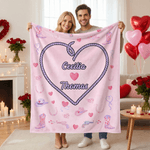 Personalized Pink Cowboy Sweetheart Soft Throw Blanket with Names Valentine's Day Anniversary Gift for Couples