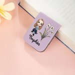 Personalized Multicolor Cartoon Character Birth Flower Magnetic PU Leather Bookmark Clip with Name Birthday Gift for Book Lovers Librarians