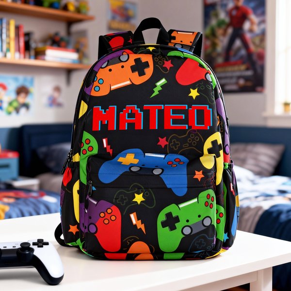 Personalised Multicolor Game Controller Large Capacity Backpack with Name Back to School Birthday Gift for Game Lover Friend