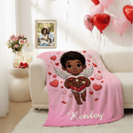 Personalized Heart Rose Cupid Soft Throw Blanket with Name Home Decor Valentine's Day Gift for Couple
