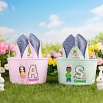 Oeuf de Pâques personnalisé Panier de Pâques rayé avec nom et initiales Favoris de Pâques Cadeau de chasse aux oeufs pour enfants