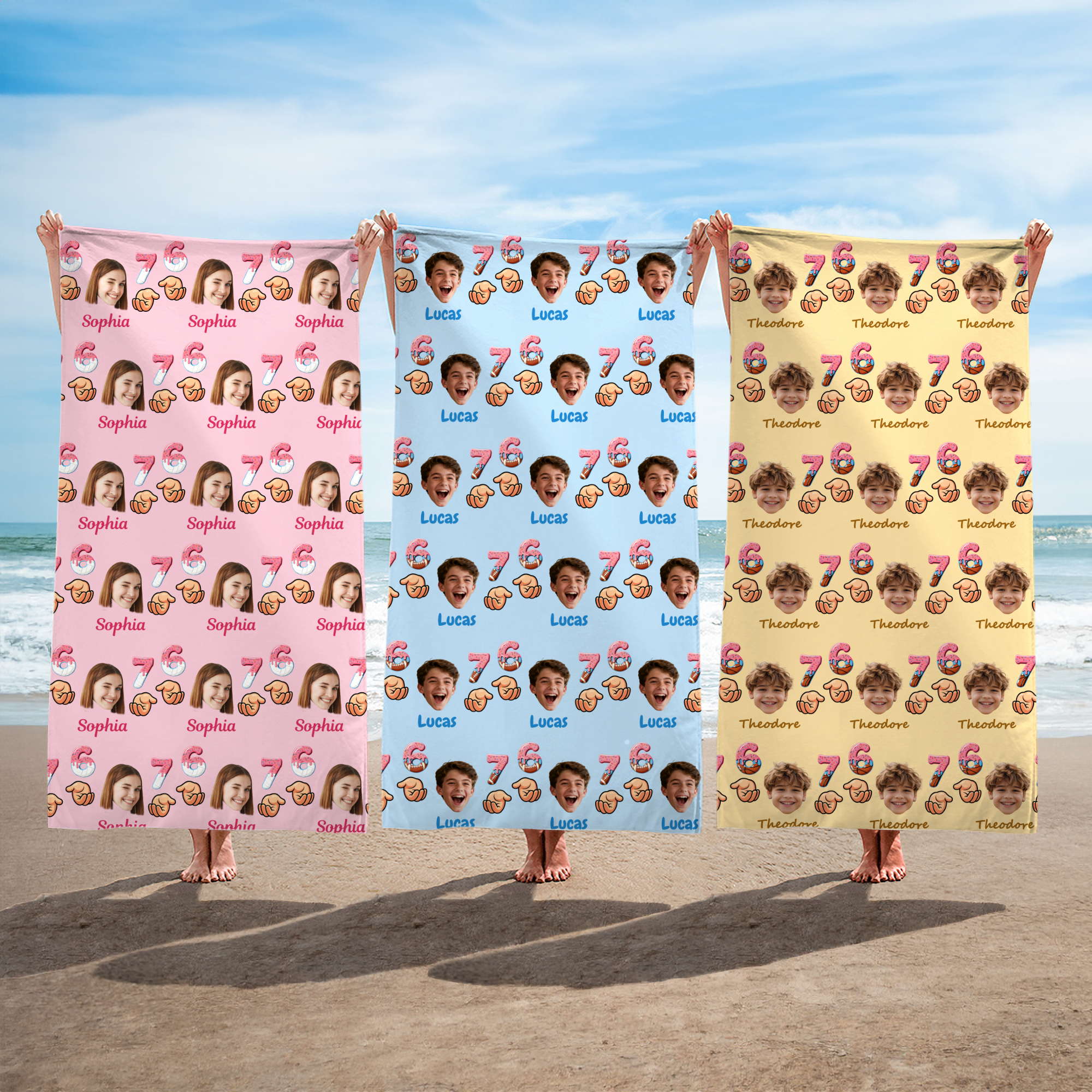 Serviette de plage en microfibre personnalisée 67 Meme avec photos de visage Cadeau d'anniversaire essentiel pour Gen Z Teenagers Friends