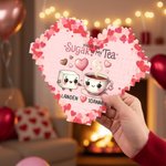 Personalized Cartoon Food Couple Heart Building Block Puzzle with Name Valentine's Day Anniversary Gift for Couple