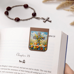 Personalized Oil Painting Style Flower Cross Magnetic Bookmark Clip with Name Birthday Reading Gift for Christian Bookworms