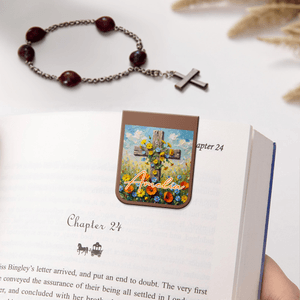 Personalized Oil Painting Style Flower Cross Magnetic Bookmark Clip with Name Birthday Reading Gift for Christian Bookworms