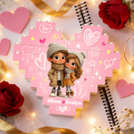 Personalised Heart Hugging Cartoon Character ABS Stand Building Brick Puzzles with Name Room Decor Anniversary Valentine's Day Gift for Couple