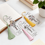 Personalized Pink Bow Birth Flower Bouquet Clear Acrylic Bookmark with Name Quote and Tassel Birthday Library Bookish Gift for Bookworms