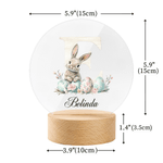 Gepersonaliseerd Aquarel Initiaal Paashaas Bloemen Eieren Acryl LED Nachtlampje met Naam en Houten Voet Decoratie Paas Cadeau voor Kinderen