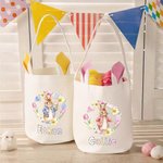 Personalised Cute Peter Rabbit Reusable Bunny Ear Easter Bucket Basket with Name and Initial Easter Egg Hunting Easter Party Favors Gift for Kids