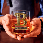 Personalized Rose Alphabet 10 oz Whiskey Glass with Name Valentine's Day Gifts for Couple Whiskey Lover