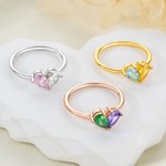 Personalisierte Herz Double Birthstones Ring Zierliche Schmuck Geburtstag Valentinstag Jahrestag Muttertag Geschenk für Frauen