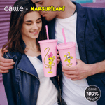 Personalized Long-Tailed Leopard Marsupilami 24 oz Pink Water Bottle with Straw Daily Use  Birthday Gift for Kids Friends | Callie × Marsupilami®