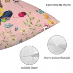 Personalized Birth Flower Cartoon Character Soft Throw Pillow Cover with Name Mother's Day Birthday Gift for Women Knitting Lovers