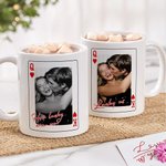 Personalized Red Heart Playing Card 11 oz 15 oz Ceramic Coffee Mug with Photo Initial and Text Valentine's Day Birthday Anniversary Gift for Couple