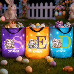 Personalized Glowing Cartoon Cute Bunny Basket with Name and Initial  Easter Party Easter Gift for Kids Family
