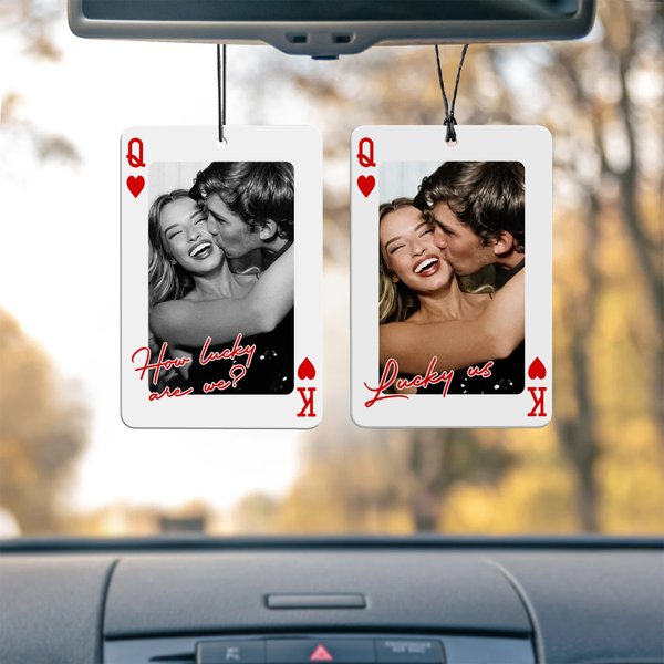 Personalized How Lucky Are We Photo Playing Card Couple Car Air Freshener Ornament Valentine's Day Anniversary Gift for Couples