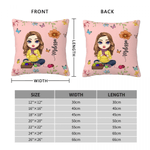 Personalized Birth Flower Cartoon Character Soft Throw Pillow Cover with Name Mother's Day Birthday Gift for Women Knitting Lovers