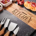 Personalised Engraved Text Kitchen Design Acacia Marble 11 Pcs Chopping Board Coaster Set with Bowl and Spoon Housewarming Gift for Family