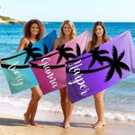 Personalized Palm Tree Gradient Color Oversized Quick Dry Beach Towel with Name Beach Travel Essentials Birthday Gift for Family Friend