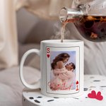 Personalized Red Heart Playing Card 11 oz 15 oz Ceramic Coffee Mug with Photo Initial and Text Valentine's Day Birthday Anniversary Gift for Couple