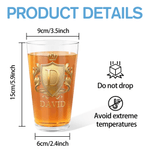 Personalised Golden Shield Initial 16 oz Beer Glass with Name Housewarming Birthday Gift for Family Beer Lover