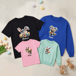 Personlig påsk tecknad kanin flerfärgad barn / vuxen T-shirt Sweatshirt med namn påsk födelsedagspresent för familj barn