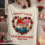 Personifierad söt dvärgpar hjärta ros mjuk pläd med namn och år heminredning Alla hjärtans dag jubileumsgåva för par