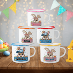 Gepersonaliseerde Strikhoed Paashaas 12 oz Gekleurde Rand Emaille Mok met Naam Paasfeest Verjaardagscadeau voor Kinderen Jongens Meisjes