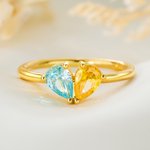 Personalisierte Herz Double Birthstones Ring Zierliche Schmuck Geburtstag Valentinstag Jahrestag Muttertag Geschenk für Frauen