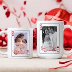 Personalized Red Heart Playing Card 11 oz 15 oz Ceramic Coffee Mug with Photo Initial and Text Valentine's Day Birthday Anniversary Gift for Couple