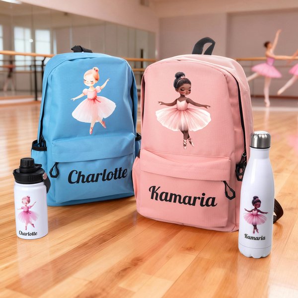 Personalizzato Cartoon Ballerina ragazza zaino borsa coulisse bottiglia d'acqua con il nome accessori sportivi ritorno a scuola regalo di compleanno per lei amante del balletto