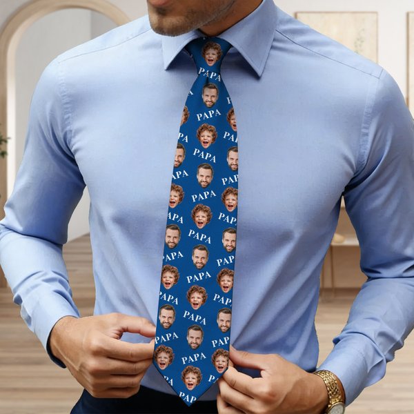 Personalised Funny 1-6 Face Photos Soft Tie with Title Novelty Accessory Father's Day Birthday Gift for Grandpa Dad Man