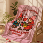 Personifierad söt dvärgpar hjärta ros mjuk pläd med namn och år heminredning Alla hjärtans dag jubileumsgåva för par