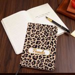Personalised Leopard Print Highland Cow Pattern A5 Journal Notebook with Name Birthday Gift for Students