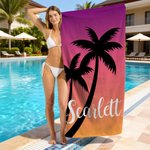 Personalized Palm Tree Gradient Color Oversized Quick Dry Beach Towel with Name Beach Travel Essentials Birthday Gift for Family Friend