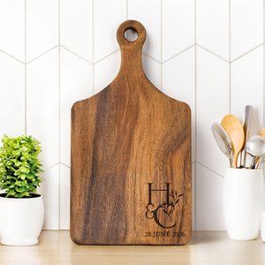 Personalised Engraved Initials Wood Bamboo Reversible Cheese Charcuterie Chopping Board with Grip Housewarming Wedding Gift for Couple