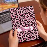 Personalised Leopard Print Highland Cow Pattern A5 Journal Notebook with Name Birthday Gift for Students