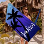 Personalized Palm Tree Gradient Color Oversized Quick Dry Beach Towel with Name Beach Travel Essentials Birthday Gift for Family Friend