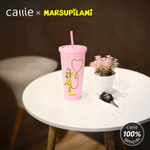 Personalized Long-Tailed Leopard Marsupilami 24 oz Pink Water Bottle with Straw Daily Use  Birthday Gift for Kids Friends | Callie × Marsupilami®