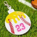 Personalisierte Eiscreme Tropf Baseball Schlüsselanhänger mit Nummer Geburtstag Team Geschenk für Trainer Baseball-Liebhaber Teamkollege