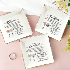 Personalized Crystal Birth Flower Heartfelt Message Ceramic Trinket Jewellery Dish with Name and Text Daily Use Birthday Gift for Girls Women