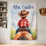Couverture Personnalisée Cowboy Cowgirl avec Nom Cadeau d'Anniversaire pour les Enfants Amoureux des Chevaux