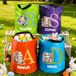 Personalized Glowing Cartoon Cute Bunny Basket with Name and Initial  Easter Party Easter Gift for Kids Family