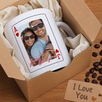 Personalized Red Heart Playing Card 11 oz 15 oz Ceramic Coffee Mug with Photo Initial and Text Valentine's Day Birthday Anniversary Gift for Couple