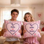 Personalized Pink Cowboy Heart Soft Throw Pillow Cover with Names Home Decor Birthday Anniversary Valentine's Day Housewarming Gift for Couples