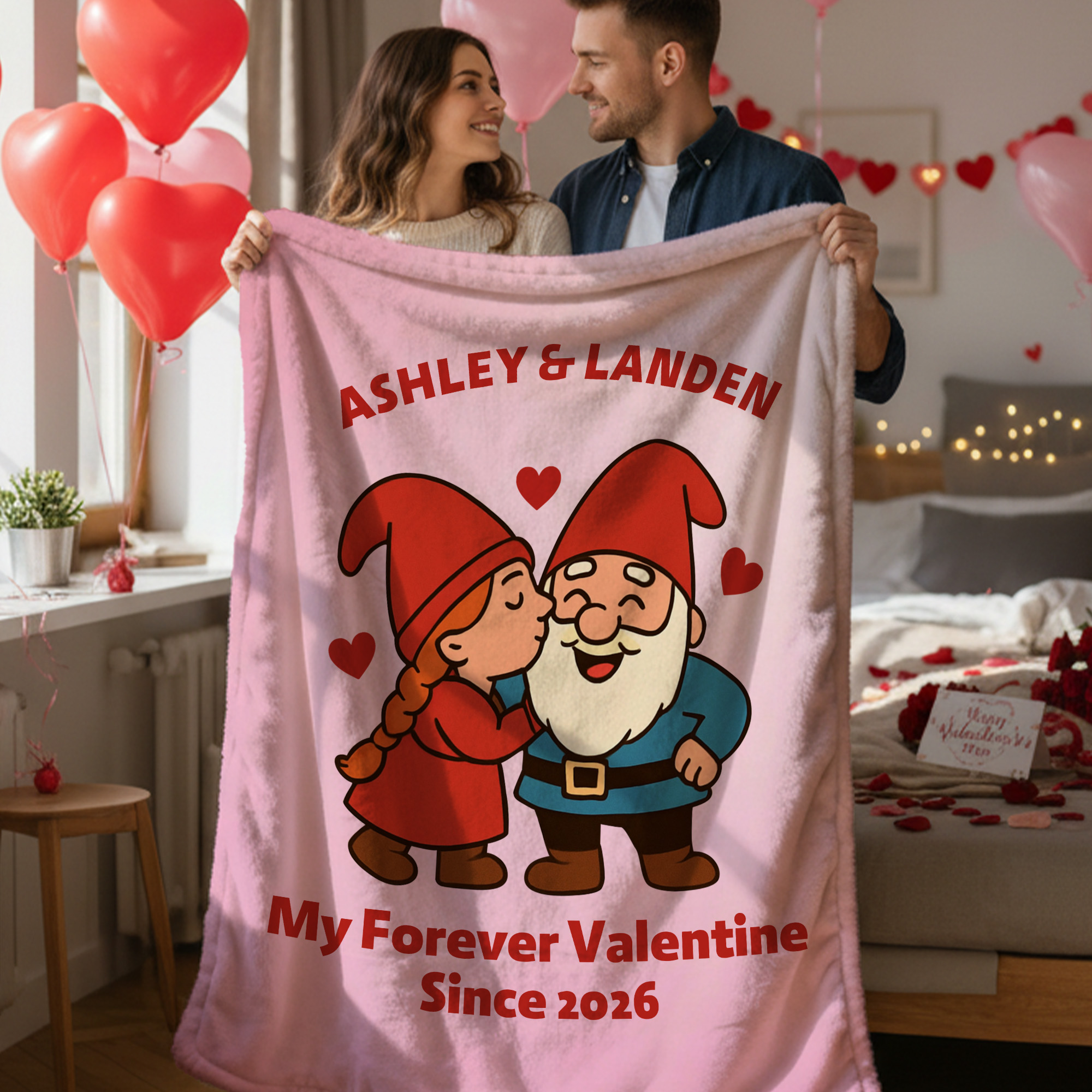 Couverture personnalisée avec nom et année Cadeau d'anniversaire de Saint-Valentin pour les couples