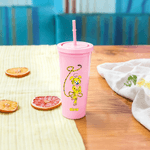 Personalized Long-Tailed Leopard Marsupilami 24 oz Pink Water Bottle with Straw Daily Use  Birthday Gift for Kids Friends | Callie × Marsupilami®