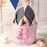 Personalized Bunny Onesie Cartoon Character Rabbit Ears Striped Easter Basket with Initial and Name Easter Party Favor Eggs Hunting Gift for Kids